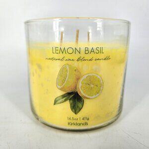 Kirklands Lemon Basil 3 Wick Candle 14.5oz Citrus Herbs Scented Jar Home Decor